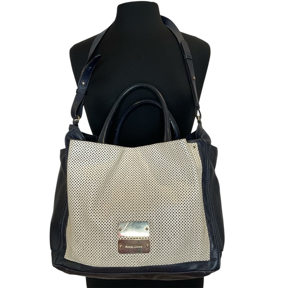 See By Chloe Handbags - See by Chloe Leather Basket Weave Front Shoulder Bag Adjustable Strap in Navy